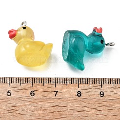 樹脂チャーム  プラチナ鉄ループ付き  アヒルのチャーム  ミックスカラー  21x19.5x13.5mm  穴：2mm&nbsp;RESI-S001-01C