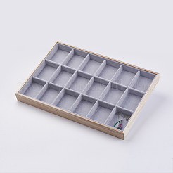 立方体の木の装飾ディスプレイ  ベルベットで覆われた  18のコンパートメント  ライトグレー  35x24 x3.1cm&nbsp;ODIS-K002-02