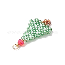 クリスマスをテーマにしたガラスシードビーズペンダント  304ステンレススチール製丸カン付き  クリスマスツリー  29x18x4mm  穴：2.5mm&nbsp;PALLOY-MZ00868-02