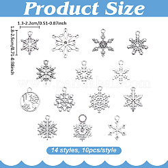 140pcs14スタイルチベットスタイルアロイペンダント  鉛フリー＆カドミウムフリー  スノーフレーク  アンティークシルバー  19~25x13~22x1~2.5mm  穴：0.7~3.5mm  10個/スタイル&nbsp;TIBEP-ME0001-16