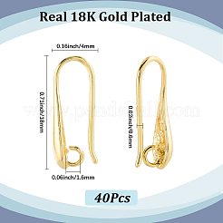 ラックメッキ真鍮ピアスフック20組  カドミウムフリー＆鉛フリー  長持ちメッキ  18KGP本金メッキ  18x4mm  穴：1.6mm  ピン：0.6mm&nbsp;KK-SC0006-59G