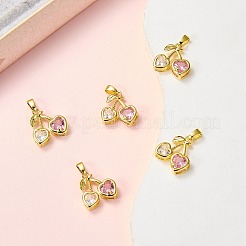 5個真鍮マイクロパヴェキュービックジルコニアチャーム  チェリー  18KGP本金メッキ  15x15x5mm  穴：5x2.5mm&nbsp;KK-SZ0003-05