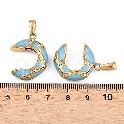 304ステンレススチールラインストーンペンダント  エナメル  C形  ゴールドカラー  ライトスカイブルー  25.5x21x6.5mm  穴：7x3mm&nbsp;STAS-P438-01G-01