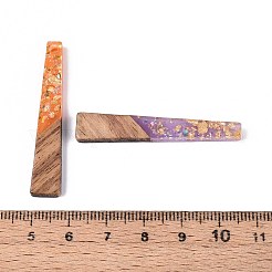 不透明樹脂とクルミ材のペンダント  台形チャーム  キラキラパウダー＆金箔付き  ミックスカラー  44.5x8x3~3.5mm  穴：2mm&nbsp;RESI-T060-22A