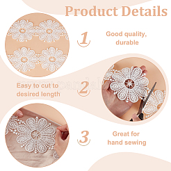 4 ヤードの花ポリエステル刺繍レースリボン  洋服アクセサリーデコレーション  フローラルホワイト  3-3/4インチ（95mm）&nbsp;OCOR-MA0001-41A