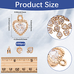 ハート合金チャーム100個  キュービックジルコニア付き  ライトゴールド  12x8.5x5mm  穴：1mm&nbsp;ZIRC-SC0001-34