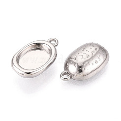 304ステンレススチールペンダントカボションセッティング  オーバル  ステンレス鋼色  トレイ：10x7.5mm  17x10x5mm  穴：1.2mm&nbsp;STAS-N114-46B-P
