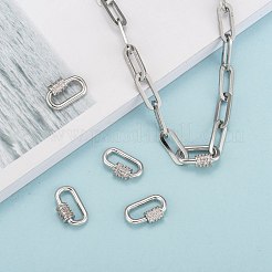 真鍮製マイクロパヴェキュービックジルコニアスクリューカラビナロックチャーム  ネックレス作り用  長持ちメッキ  オーバル  透明  プラチナメッキ  17.1x10.5x2mm&nbsp;X-ZIRC-G160-22P