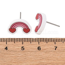 ウッドスタッドピアス  304ステンレス釘付き  プラチナ  レインボー  10x15mm&nbsp;EJEW-M063-01H