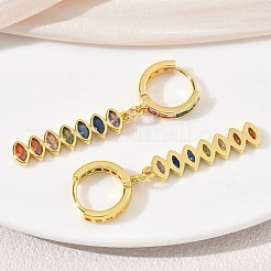 真鍮製パヴェキュービックジルコニアフープピアス  馬の目  ラックめっき  長持ちメッキ  カドミウムフリー＆鉛フリー  ゴールドカラー  45.5x6.2mm&nbsp;KK-CBAD9DF-02G-A