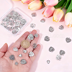 50個10スタイルチベットスタイルの合金チャーム  ハートチャーム  アンティークシルバー  12~20x9.5~19x1.5~4mm  穴：1.5~2mm  5個/スタイル&nbsp;FIND-BM0001-49