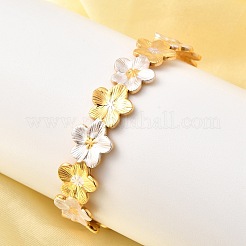 女性用304ステンレススチールカフバングル  18KGP本金メッキ＆ステンレススチールカラー  花  内径：1-7/8x2-3/8インチ（4.9x6.05cm）&nbsp;BJEW-F509-03C-G