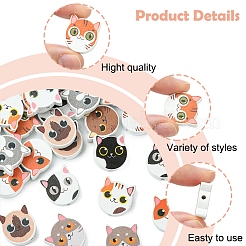 40 色プリントウッドビーズ 10 個  猫の形  ミックスカラー  18~18.5x19.5~20x5.5~6.5mm  穴：2~2.5mm  40個/セット&nbsp;WOOD-FS0001-36