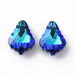 電気メッキガラスペンダント  シルバーメッキのボトム  多面カット  カエデの葉  ミディアムブルー  16x11.5x6mm  穴：1.2mm  36個/ボードについて  4ボード/ボックス&nbsp;EGLA-N006-019C
