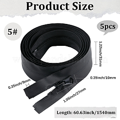 衣服アクセサリー5個  ナイロン閉口ジッパー  TPUジッパープラー付き  ファスナー部品  ブラック  1540x31x9mm&nbsp;FIND-GF0008-52H