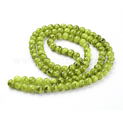 スプレープリントガラスビーズ連売り  ラウンド  緑黄  8mm  穴：1.3~1.6mm  約100個/連  31.4インチ&nbsp;X-GLAD-S075-8mm-29