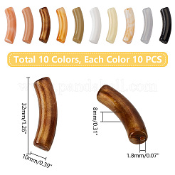 100 個 10 スタイル不透明なアクリル ビーズ  カーブチューブ  ミックスカラー  31~32x9.5~10x7.5~8mm  穴：1.8mm  10 個/スタイル。&nbsp;MACR-PH0001-72B