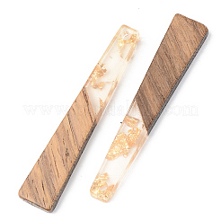 透明樹脂＆ウォールナットウッドチャーム  金箔  台形  透明  44.5x8x3mm  穴：2mm&nbsp;X-RESI-S389-043A-B05