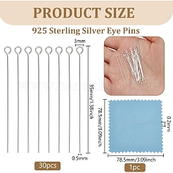 スターリングシルバーのアイピン30個925個  1pc スエード生地スクエアシルバー研磨布  銀  25x3mm  ピン：0.5mm&nbsp;STER-BC0002-59A