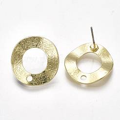 合金製スタッドピアスパーツ  カン付きとスチールピン付き  リング  ライトゴールド  21x20mm  穴：2mm  ピン：0.7mm&nbsp;X-PALLOY-T065-16