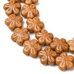 ヴィンテージの手作り磁器ビーズ  ファンシーアンティーク施釉磁器  花  砂茶色  15.5x16.5x7.5mm  穴：1.8mm  約25個/連  14.96''（38センチメートル）&nbsp;PR-CBAA37B-07F