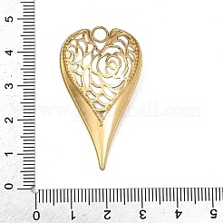 304ステンレスペンダント  花のチャーム付きハート  切り取る  ゴールドカラー  41.5x24x5mm  穴：3.5mm&nbsp;SA-B004-08G-C