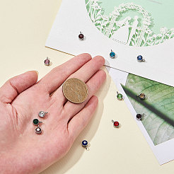 カット加工ガラスチャーム  ステンレスペンダントカボションセッティング  フラットラウンド  ミックスカラー  9x6x4mm  穴：2mm  60個/セット&nbsp;RGLA-CJ0001-03