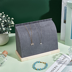 PUイミテーションレザーネックレススタンド  ウッドベースと  グレー  20.8x9x15.7cm&nbsp;NDIS-WH0006-19B