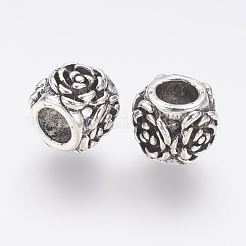 合金ヨーロピアンビーズ  大穴ビーズ  花柄とロンデル  アンティークシルバー  10x8mm  穴：5mm&nbsp;PALLOY-J707-05AS