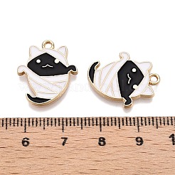 ハロウィンテーマラックメッキ合金エナメルペンダント  ゴールドカラー  ゴーストチャーム  ブラック  20x16.5x1.5mm  穴：1.6mm&nbsp;ENAM-N056-355B
