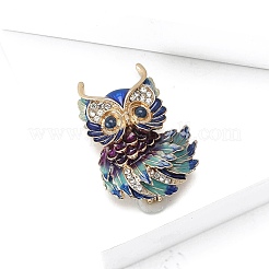 フクロウエナメルピン  バックパックの服のための合金のラインストーンのブローチ  ダークブルー  33x25mm&nbsp;LS-PW-WG35F0E-01
