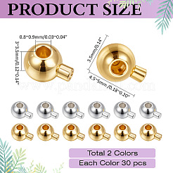 60 個 2 色真鍮つぶし玉  長持ちメッキ  ラウンド  ゴールデン＆シルバー  4.5~5x3.5x3~3.5mm  穴：0.8~0.9mm  30個/カラー&nbsp;KK-ME0003-34