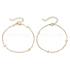 女性用304ステンレススチールクロスリンクブレスレット  ゴールドカラー  7-1/2インチ（19cm）&nbsp;BJEW-JB12360-02