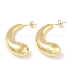 女性のための真鍮のスタッドピアス  ハーフフープピアス  ゴールドカラー  29.5x21x10.5mm&nbsp;KK-CBAD851-28G