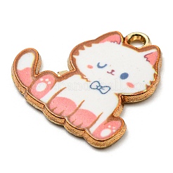 プリント合金ペンダント  ゴールドカラー  カドミウムフリー＆ニッケルフリー＆鉛フリー  猫の形のチャーム  鮭色  20x20x2mm  穴：1.6mm&nbsp;ENAM-L042-04G-04