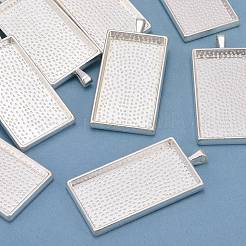 合金カボションセッティングペンダント  プレーンエッジベゼルカップ  カドミウムフリー＆鉛フリー  長方形  銀色のメッキ  59x27x7.5mm&nbsp;X-PALLOY-2418-S-LF