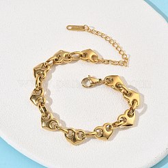 304ステンレススチール製ハートリンクブレスレット（女性用）  ゴールドカラー  6-7/8インチ（17.4cm）&nbsp;BJEW-B158-06G