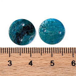 スプレー塗装された天然アコヤ貝コネクタチャーム  ディスク  マリンブルー  13x1.2mm  穴：1mm&nbsp;BSHE-S304-17E