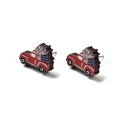 独立記念日の木製スタッドピアス  304ステンレスピン付き  車  12x17mm&nbsp;EJEW-D108-01A