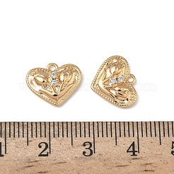 真鍮マイクロパヴェクリアキュービックジルコニアチャーム  長持ちメッキ  花とハート  18KGP本金メッキ  11x13x2.5mm  穴：1.2mm&nbsp;KK-A280-08G