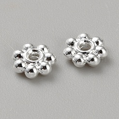 真鍮ビーズ  花  925銀メッキ  6x2mm  穴：1.2mm  100個/セット&nbsp;KK-WH0054-90C