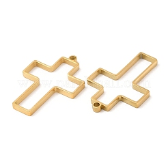 304ステンレススチールオープンバックベゼルクロスペンダント  UVレジンDIY用  エポキシ樹脂  プレスジュエリー  18KGP本金メッキ  39.5x27.5x3mm  穴：2.2mm  内径：34x25mm&nbsp;STAS-Z040-08G