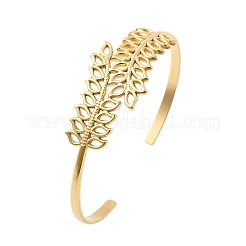 女性用304ステンレススチールカフバングル  18KGP本金メッキ  葉  7/8インチ（2.1cm）  内径：2-1/8インチ（5.5cm）&nbsp;BJEW-B120-05G-01