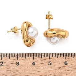 304ステンレススチール＆ABSプラスチックパールスタッドピアス  ナゲット  PVD真空メッキ  ゴールドカラー  17x12mm&nbsp;SA-CBA2696-36G