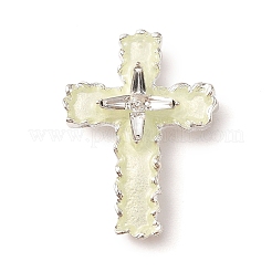蓄光アロイ樹脂ペンダント  暗闇で光る  ガラスの十字架チャーム  黄緑  29x21x5.5mm  穴：1.5mm&nbsp;RESI-D073-01A