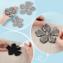 3個 3スタイルの花のガラス装飾アクセサリー  DIY服用  バッグ  パンツ  靴の装飾  透明  100~130x100~130x9.5~10mm  1個/スタイル&nbsp;DIY-GA0009-01