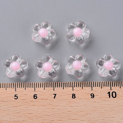 透明なアクリルビーズ  二層ビーズ  花  ピンク  12x12.5x6mm  穴：2.5mm  約893個/500g&nbsp;TACR-S152-06A-SS2112