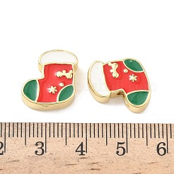 クリスマス真鍮エナメルビーズ  鉛フリー＆カドミウムフリー  長持ちメッキ  18KGP本金メッキ  ラックめっき  クリスマスソックス  15x15x5mm  穴：2mm&nbsp;KK-I474-G25