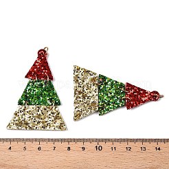 PUレザービッグペンダント  クリスマステーマ  カラフル  クリスマスツリー  61x42x2mm  穴：5mm&nbsp;FIND-N005-73E