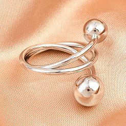 女性用真鍮カフリング  長持ちメッキ  ラックめっき  プラチナ  内径：17mm&nbsp;RJEW-Z113-16P
